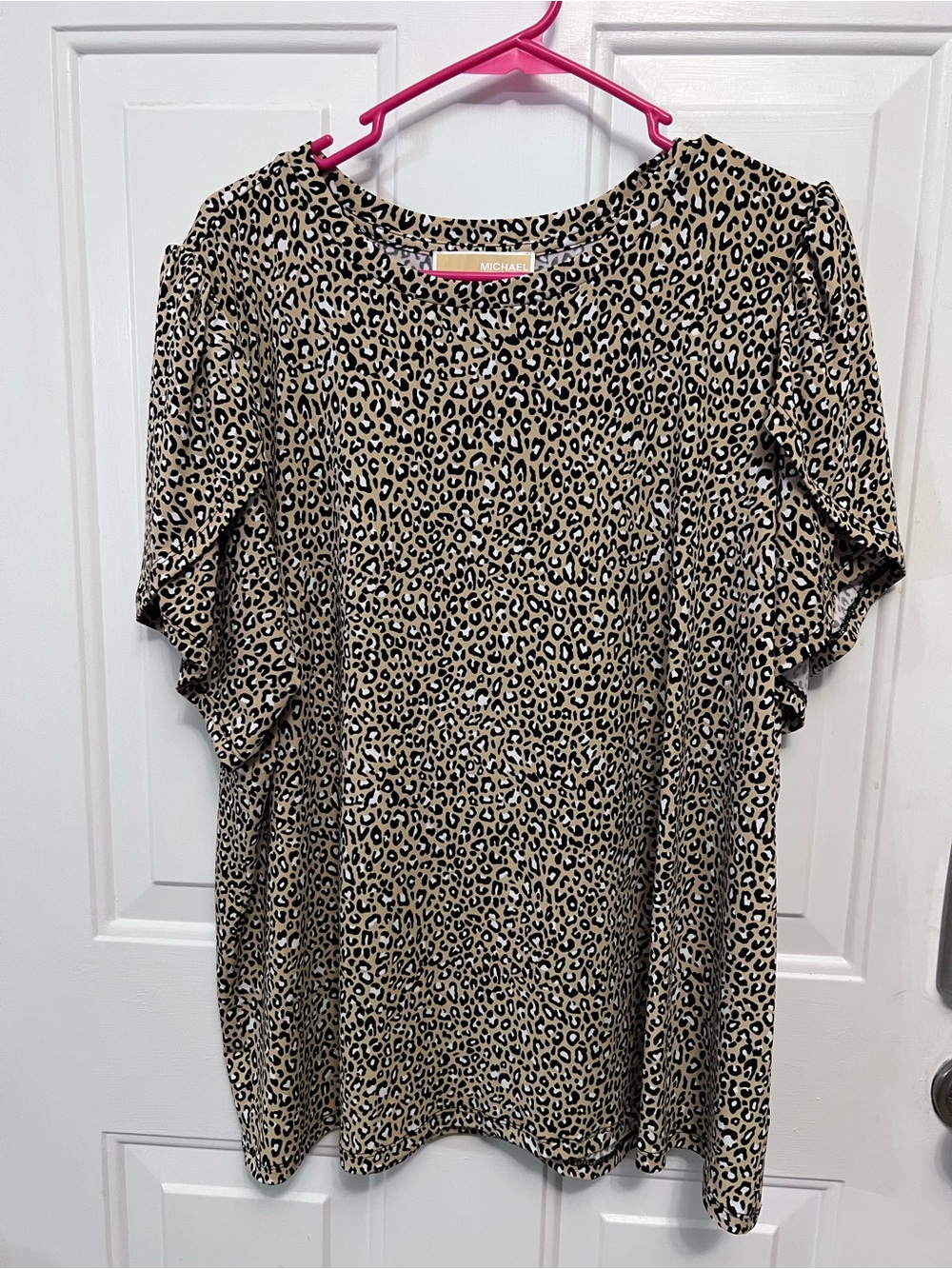 Michael Kors 2X Leopard Print Top Dolman Sleeves Brown Black Stretch Blouse